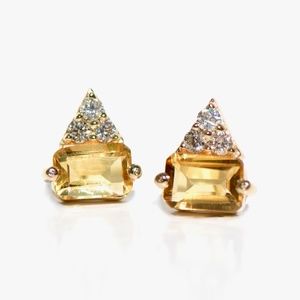 14k Gold Diamond & Citrine Spiked Stud Earrings
